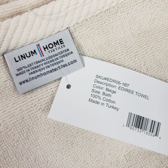 Linum Home 3 Pc Bath Towel Set Beige Turkish Cotton May Embellished - Picture 5 of 6
